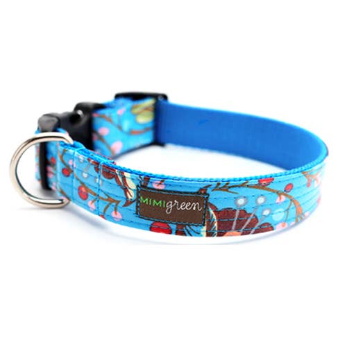 Bloom Blue Floral Coton Laminé Collier pour chien pour la vente par Mimi Green