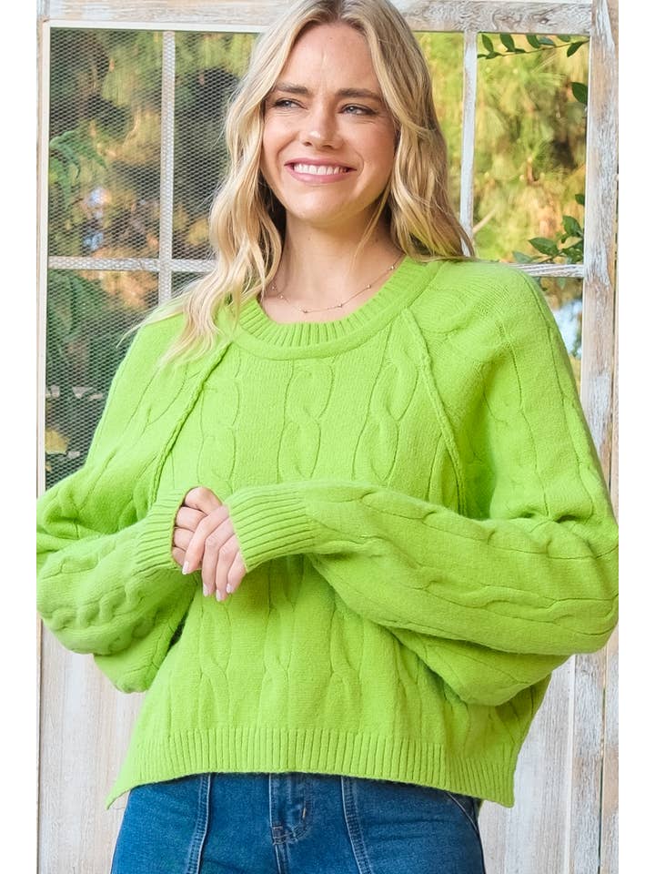 Nicabel - Wholesale Knit Sweater - Women's - Plus raglan sleeve cable knit sweater-PSW941916