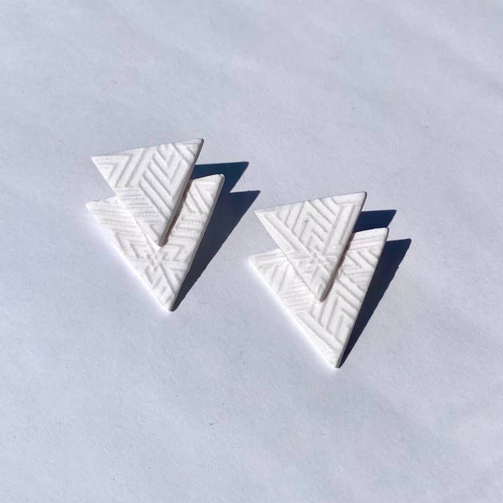 The Chloe / White Triangle Geometric Clay Stud Earrings for wholesale by Clay Jewels by Jules