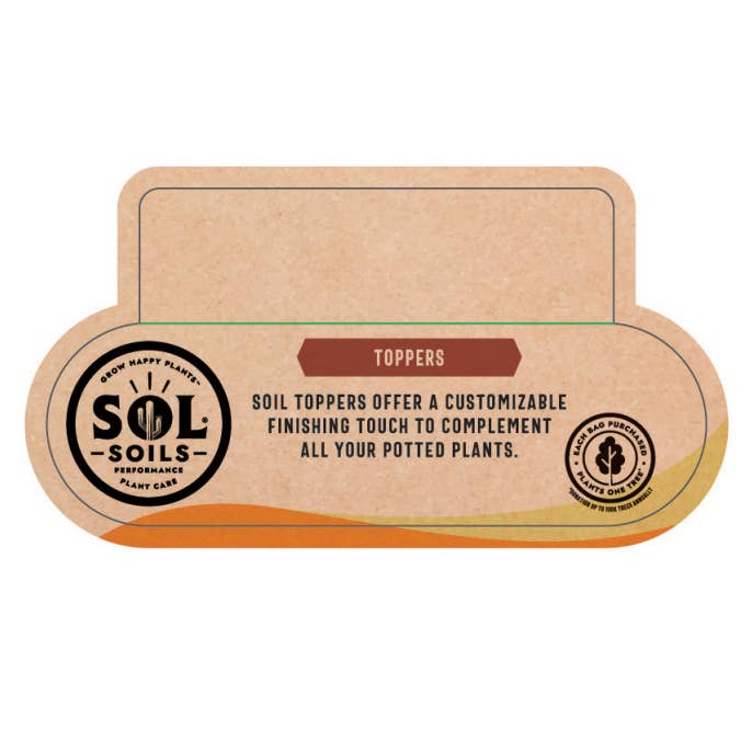 Sol Soils - Wholesale Planting/Potting Soil - 2-Sided PoP Shelf Talker: Amendments and Toppers