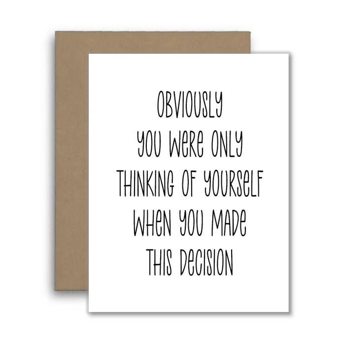 Funny Congratulations and Good Luck Decision Card for wholesale by North Star Rustics Greetings