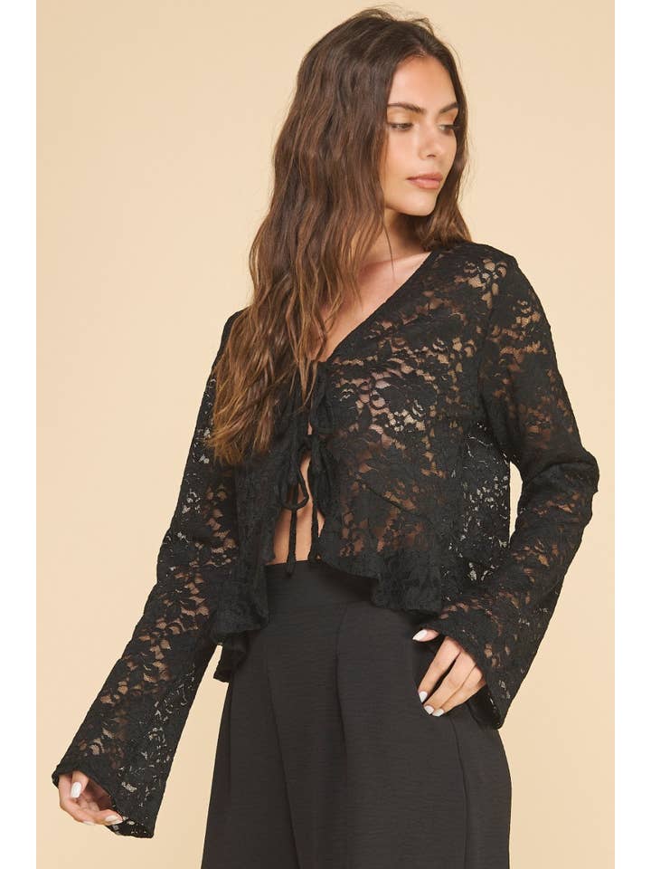 ISJ1317LACE Grazia Front Tie Top Black for wholesale on Faire2