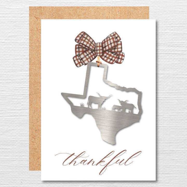 TX Longhorn ornament - Thankful 5x7 Greeting Card for wholesale by Authenticaa