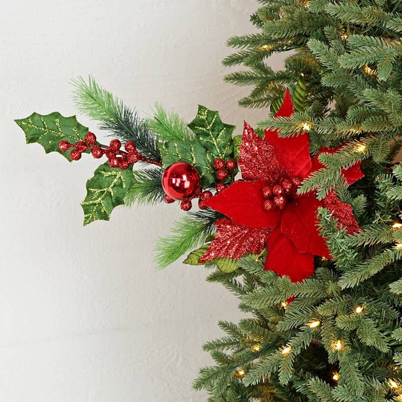 Impressive Enterprises, Inc. - Wholesale Christmas Decoration - ISB79502- 26in Velvet Holiday Poinsettia Branch-RED3