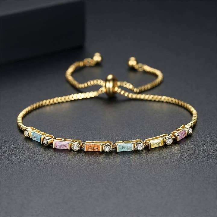 Bracciale tennis in oro 18 carati con ciondolo in zircone multicolore per la vendita all'ingrosso da parte di Gaia Fashion Inc