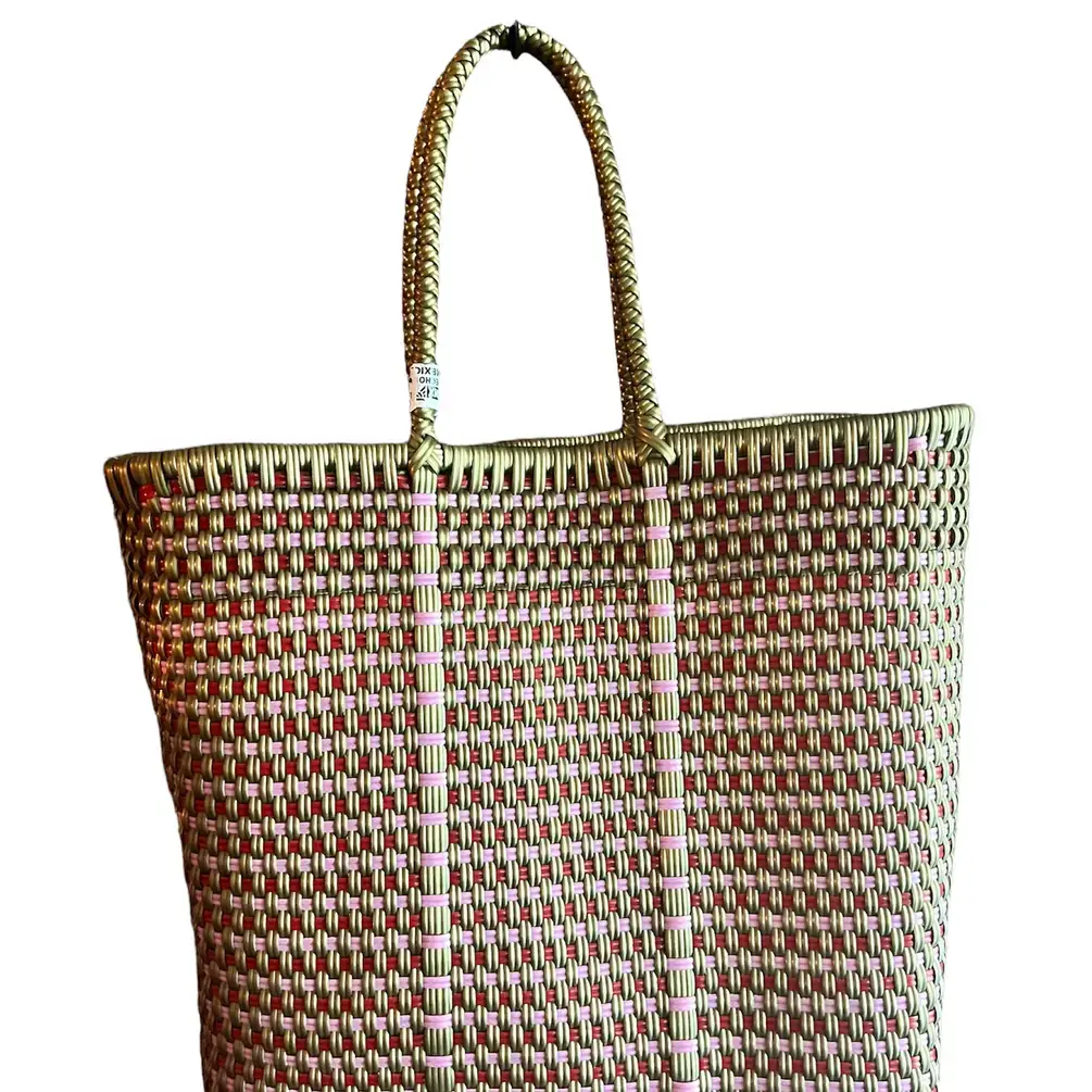 The Faria - Wholesale Beach Bag - Gold and Pink Handwoven recycled plastic beach Bags  4