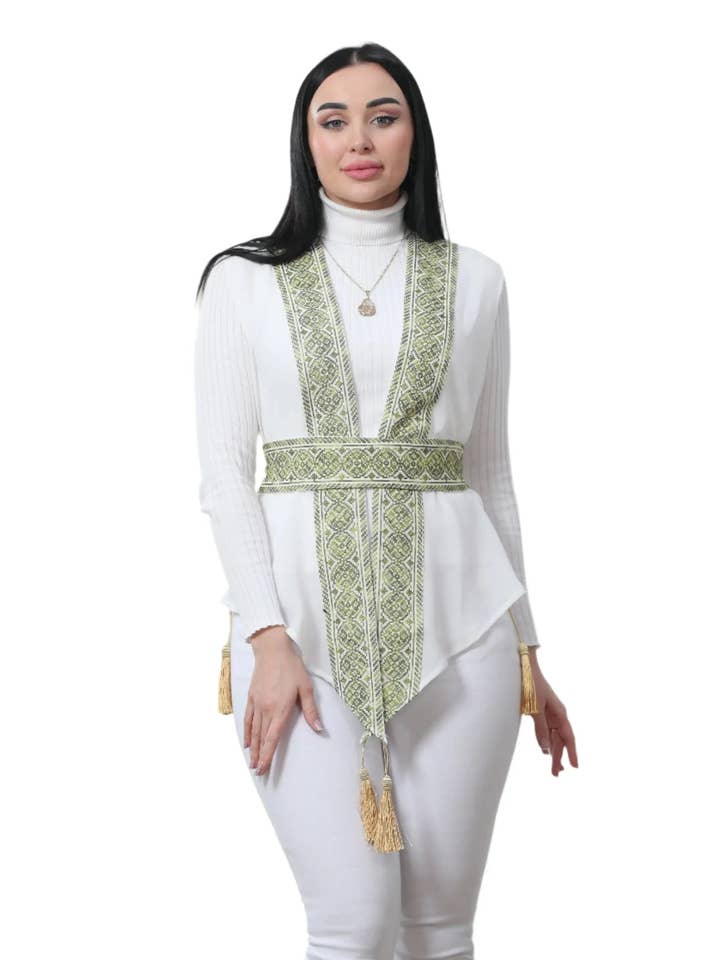 White Chiffon Vest Colorful Embroidered for wholesale by Palestinian Elegance