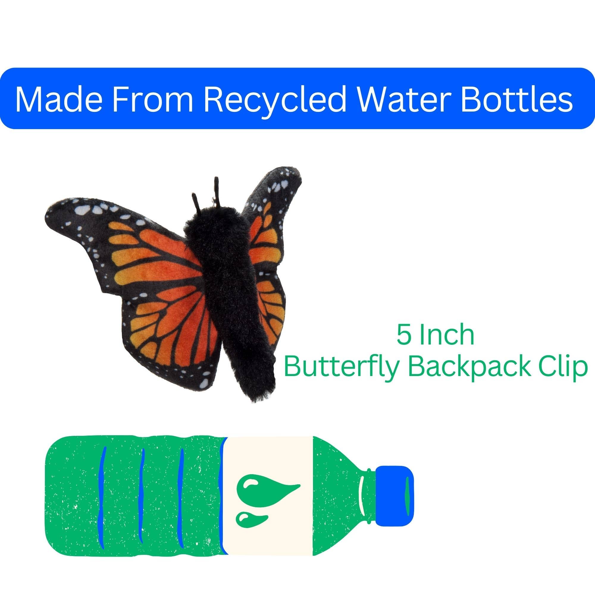 The Petting Zoo - Wholesale Keychain - Kids - Key Chain  Orange Monarch Butterfly 5"  Backpack Clips1