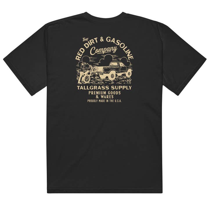 Tallgrass Supply Co – Großhandel T-Shirt mit Siebdruck – Unisex – Roter Dreck & Benzin Schwergewichts-T-Shirt Hell
