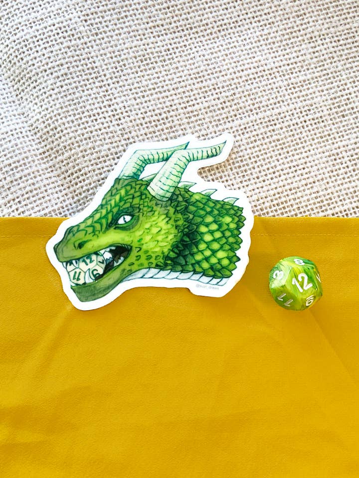 Glow in the Dark d12 Dragon | Vinyl Sticker for wholesale by Suzi Spooner Illustration