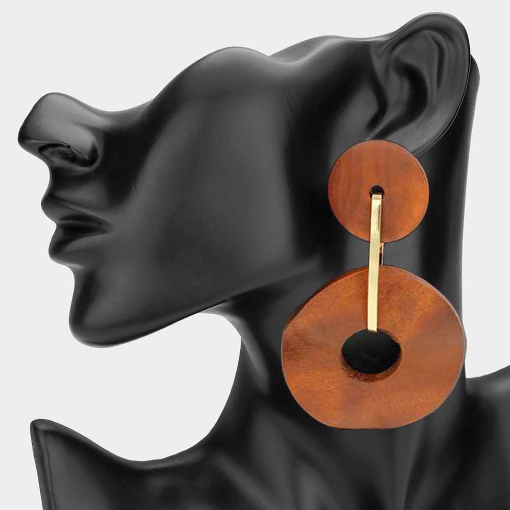 Sensibling Corp. - Wholesale Dangle Earrings - Oversized Wooden Round Link Earrings0
