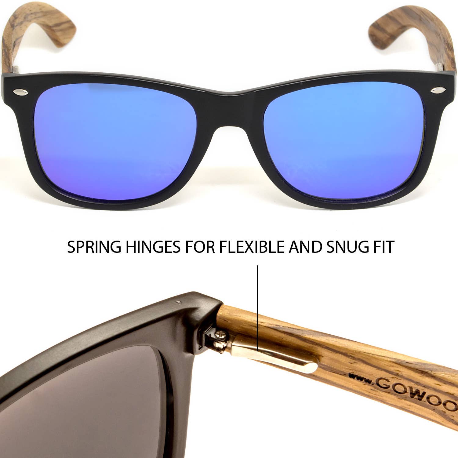 GOWOOD – wholesale Solglasögon - Unisex – Zebra trä solglasögon med blå speglad polariserade linser2