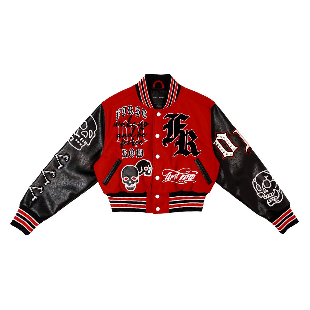 Red WAKE UP AND BE FIERCE VARSITY JACKET for wholesale on Faire4