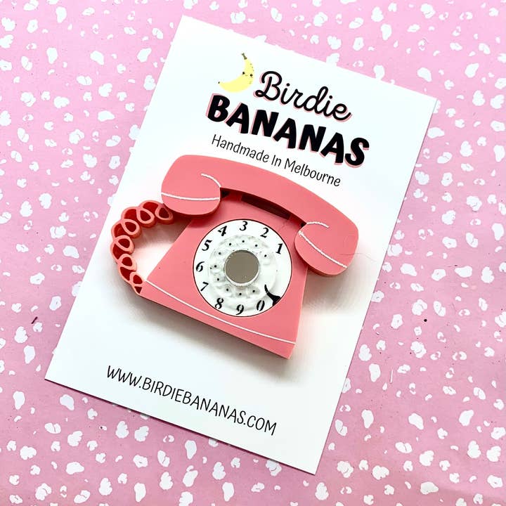 Birdie Bananas - Wholesale Brooch - Retro 1950’s Pink Telephone Brooch