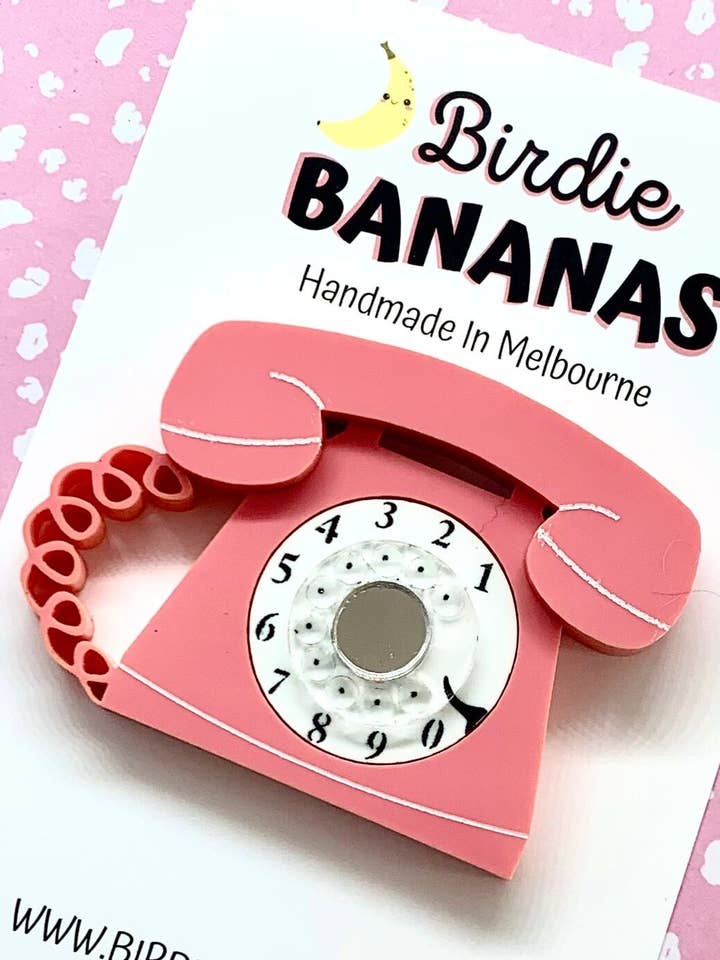 Broche de teléfono rosa retro de los años 50 para venta al por mayor de Birdie Bananas