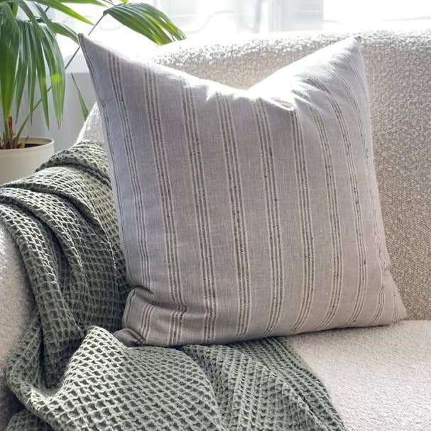 Textileish - Vente Housse de coussin - Housse de coussin lombaire à rayures neutres, coussin beige | Landyn 5