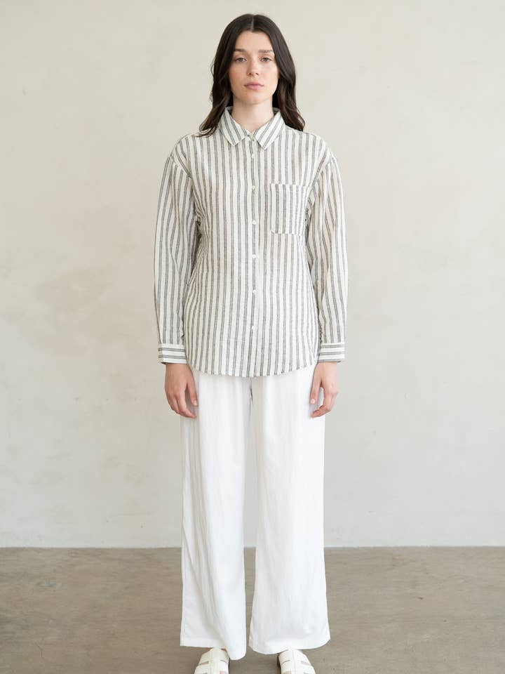 VERTICAL STRIPE COTTON TAILORED SHIRT for wholesale by ELLE GREY