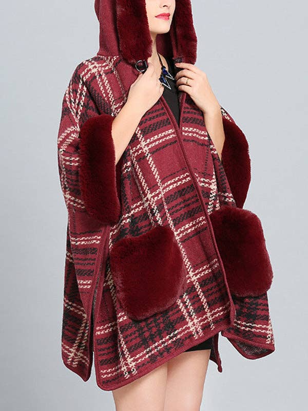 StyleGalX - Wholesale Cape - Women's - Feeling Fluffery Plaid Print Plus Size Cape Cardigan12