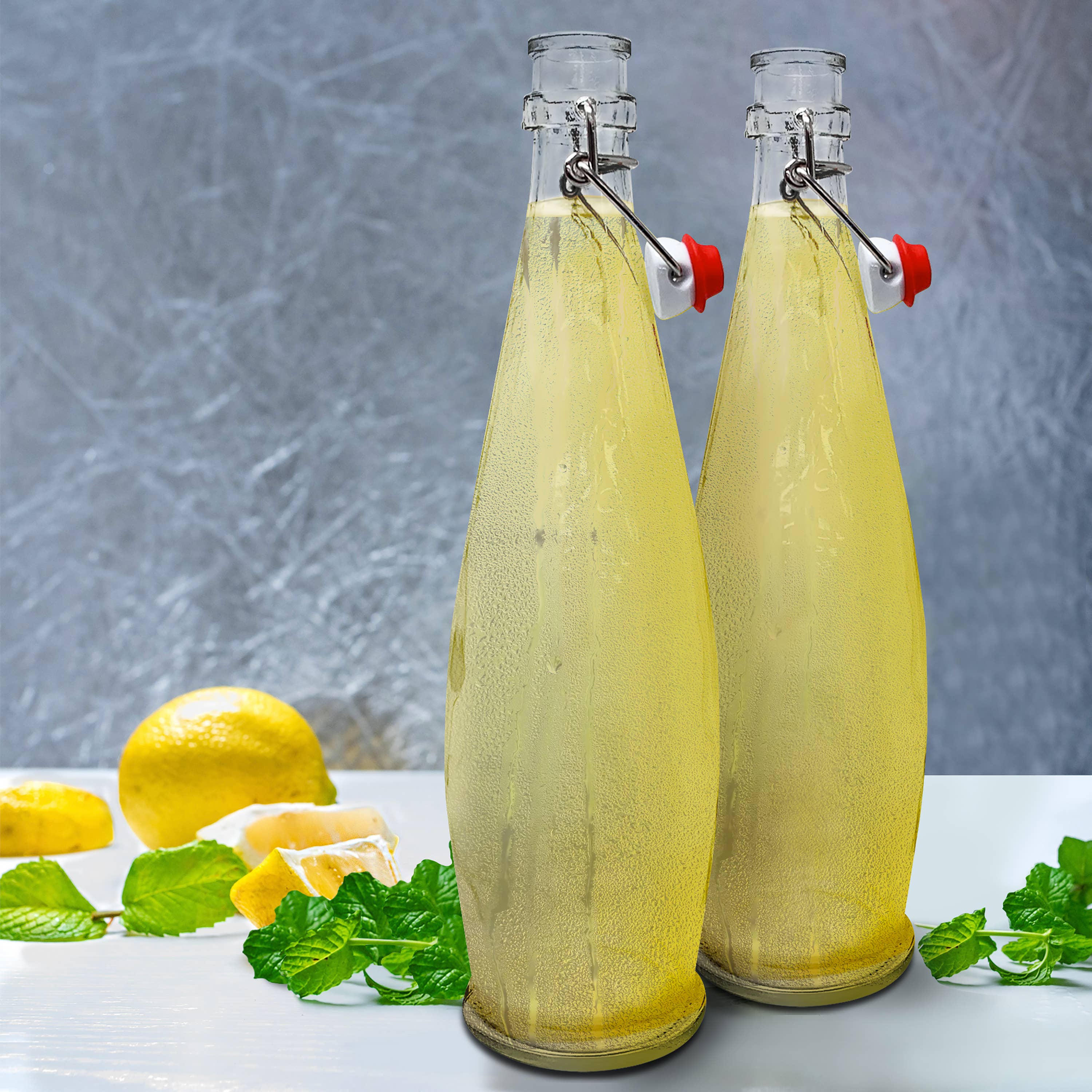 Nevlers - Wholesale Milk/Juice Bottle - Glass Swing Top Bottles - 33 oz. Teardrop Design (Set of 6)2