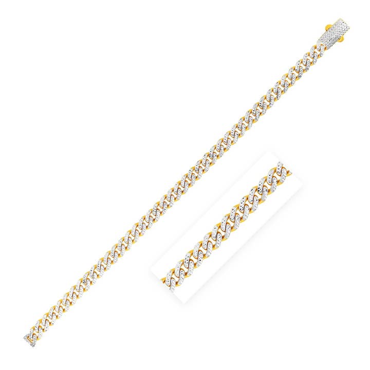 Chaîne cubaine moderne Lite Miami en or jaune 14k avec pavé blanc et haute brillance (6,50 mm) pour la vente par RubyAnn Jewelry
