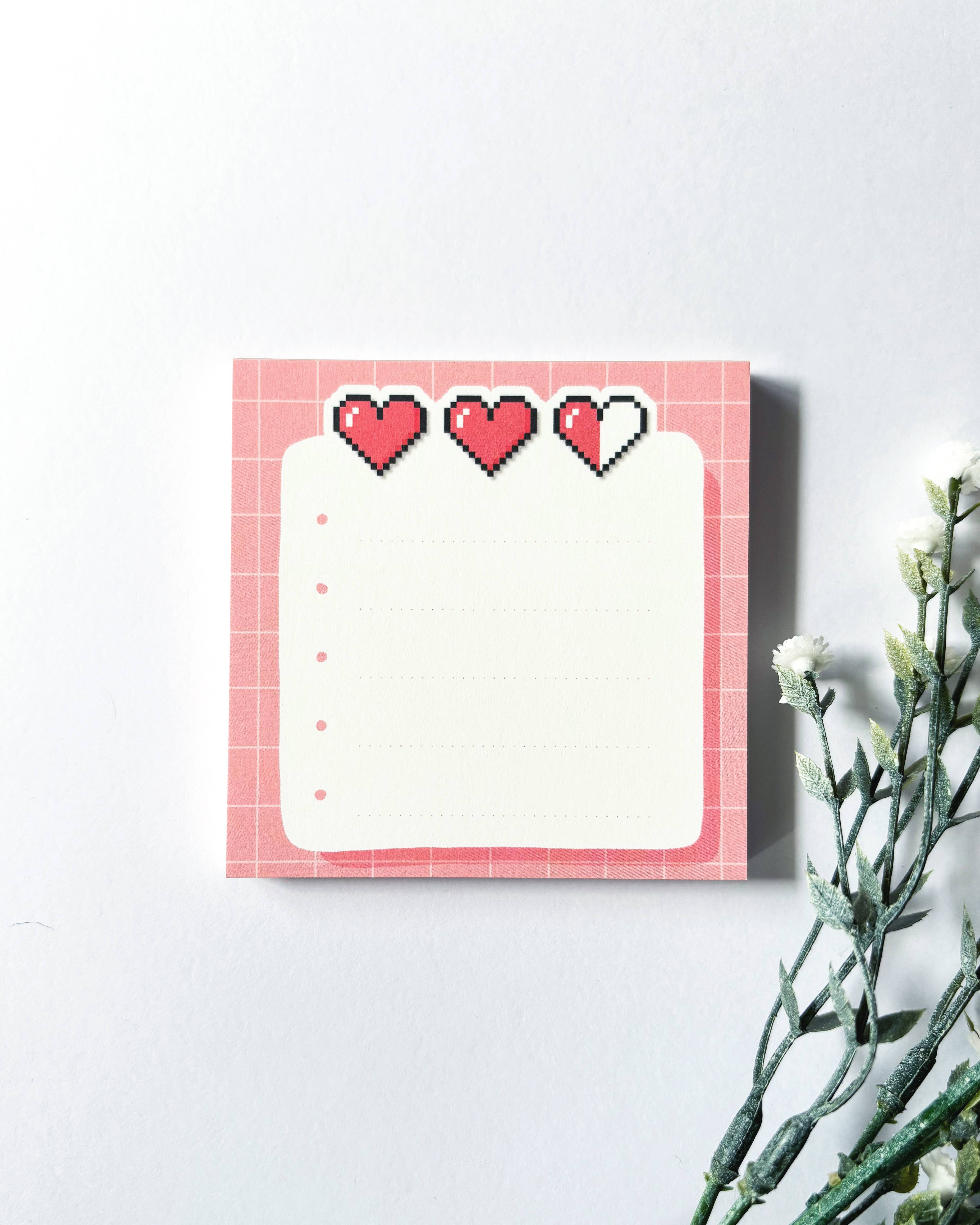 Sarah May Arts - Wholesale Notepad - 8-Bit Heart Memo Pad - 8cm Square 50 page Cute Stationary