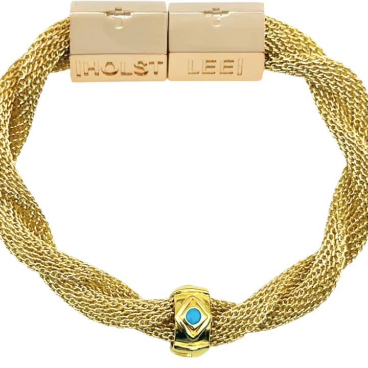 Gedraaide Mesh Goud met Turkoois Boze Oog voor wholesale door Holst and Lee