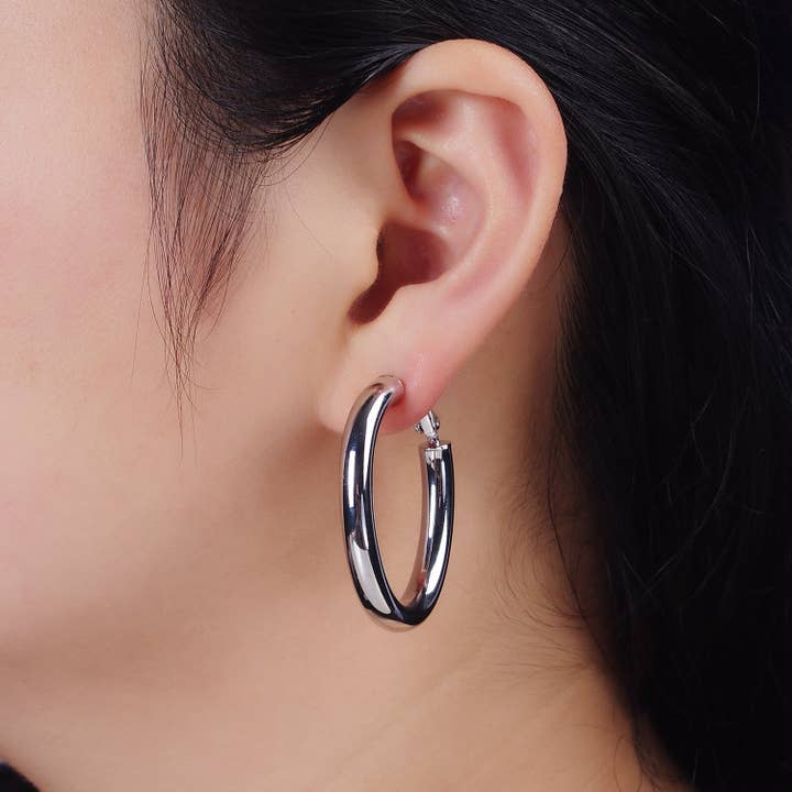 Aim Eternal - Wholesale Hoop Earrings - 14K Gold Filled 45mm Chubby Oblong Hinge Hoop Earrings