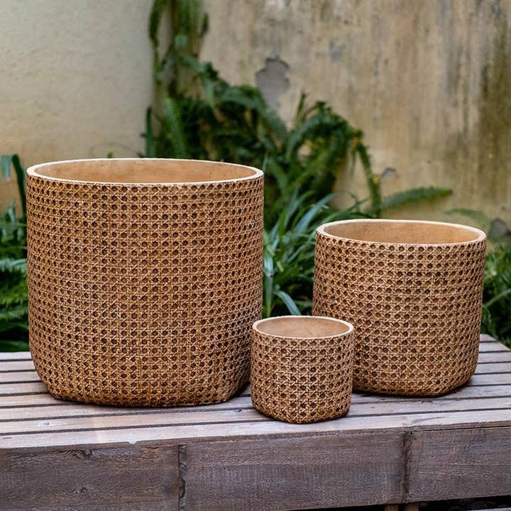 Rattan Texture Cement Planter for wholesale by Rustic Reach
