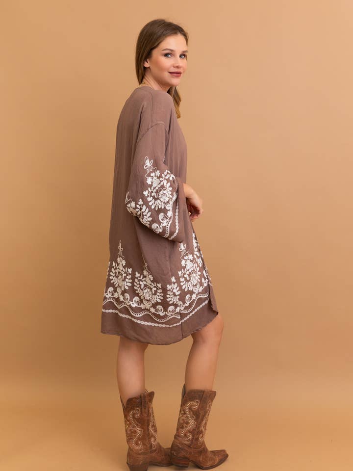 Leto Accessories - Wholesale Kimono - Women's - Embroidered Floral Vine Lightweight Kimono - Bell Sleeves10