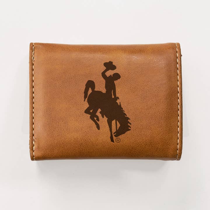 Rico Industries - Wholesale Wallet - Men's - Wyoming Cowboys Laser Engraved Trifold Wallet, Brown3