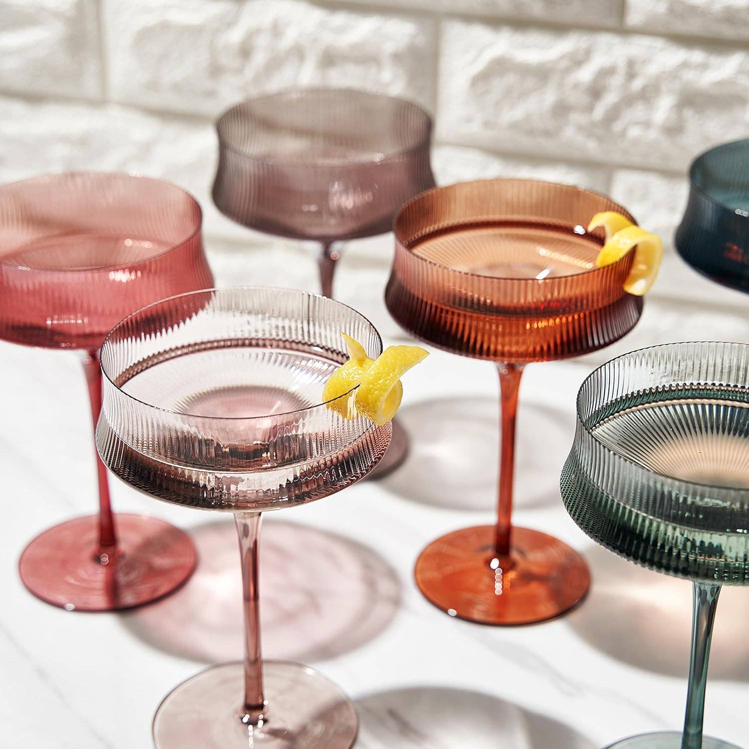 The Wine Savant /  Khen Glassware - Wholesale Cocktail/Liquor Glass - Colored Vintage Art Deco Coupe Glasses - Martini Set of 63