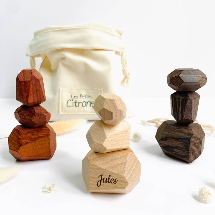 Wooden menhirs stacking game for wholesale by Les Petits Citrons