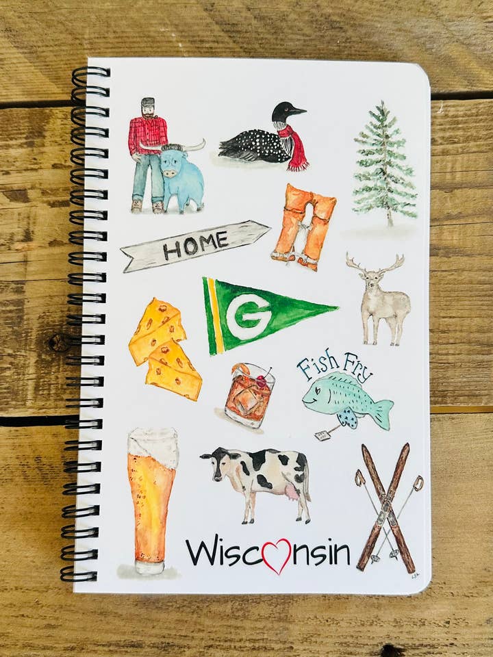 Journal illustré à l'aquarelle avec couverture souple du Wisconsin pour la vente par LSA-studio