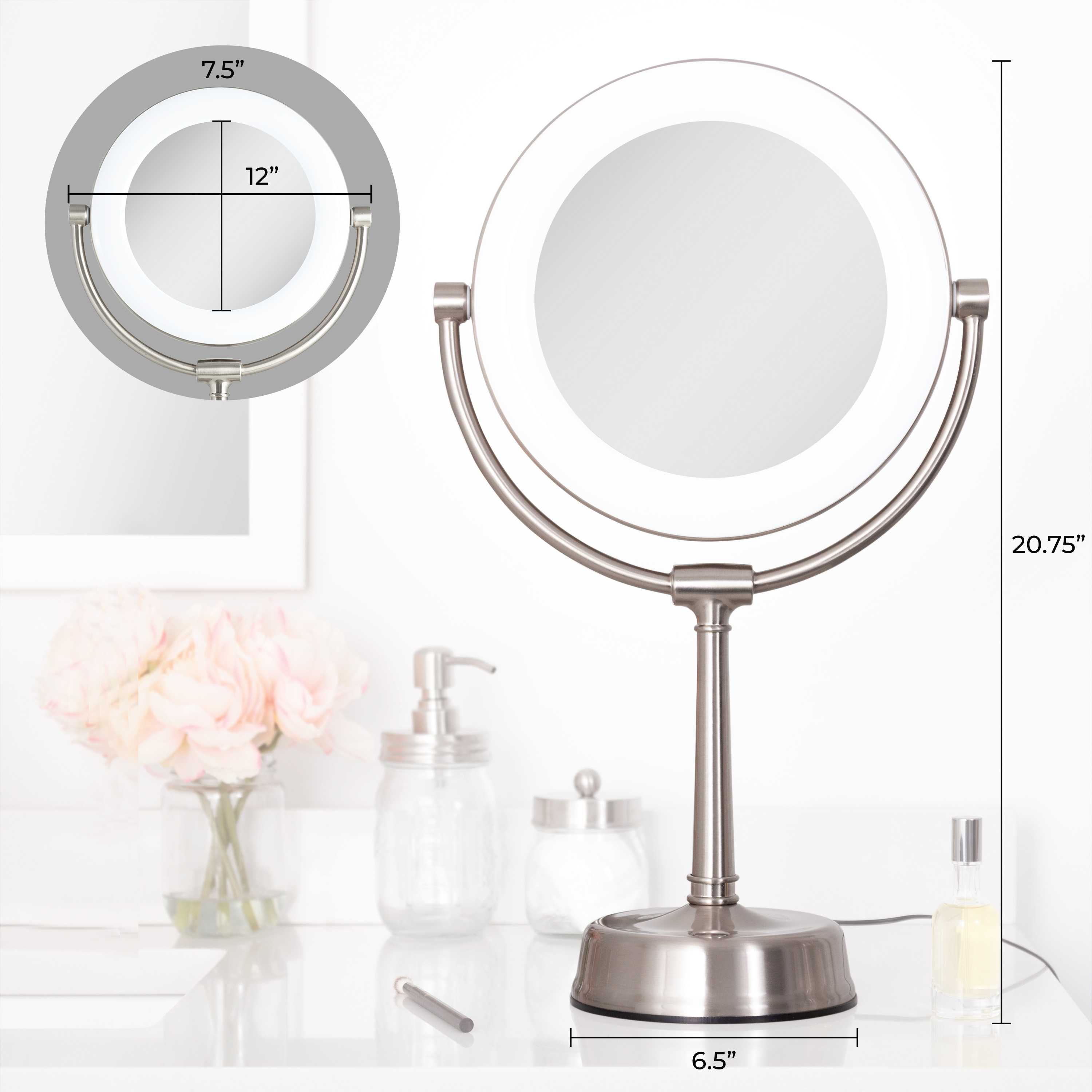 Satin Nickel Lexington Lighted Makeup Mirror w/Magnification (Sat Nickel) for wholesale on Faire3