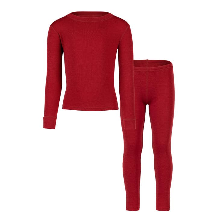 menique - Wholesale Top & Pant Set - Kids - Midweight Thermal Merino Long Sleeve Top & Pants Cherry Red