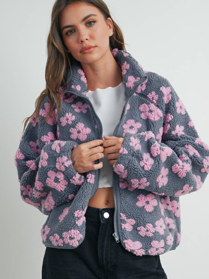 BUTTERMELON - Wholesale Fleece - Women's - Fall Daisy Flower Pattern Fleece Sherpa - BMJ7008