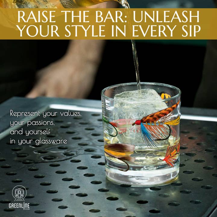 Greenline Goods - Wholesale Cocktail/Liquor Glass - Fly Fishing Lures Whiskey Glass Set4