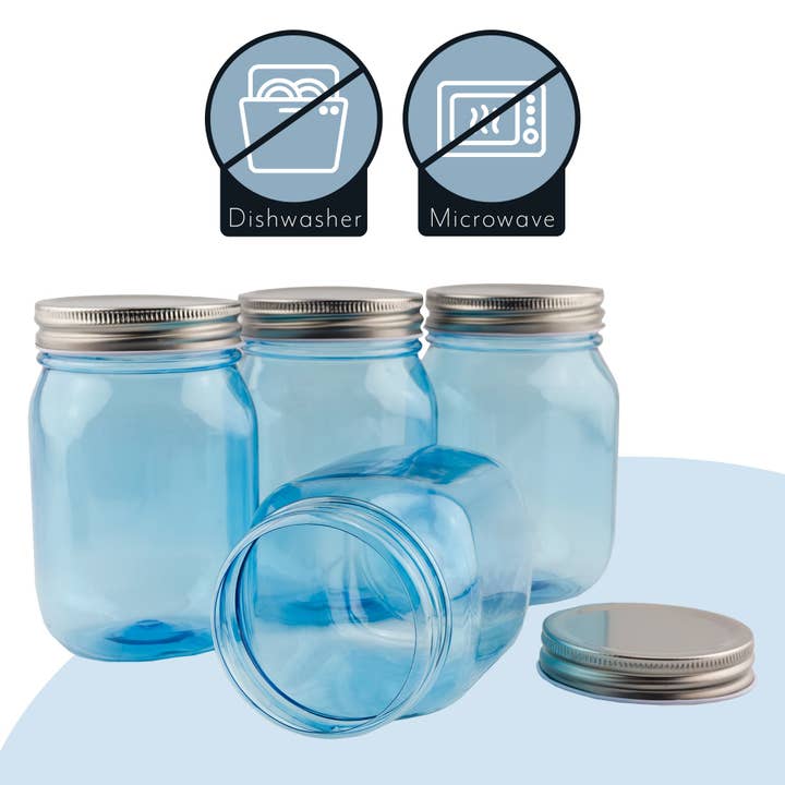 Kurated Korner - Wholesale Jar - Cornucopia 16oz Plastic Mason Jars with Metal Lids (8pk)10