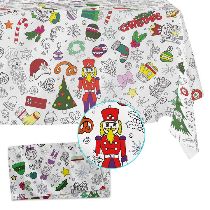 Christmas Coloring Fabric Tablecloth - Wash and Reuse for wholesale by Artistic Chaos Ink