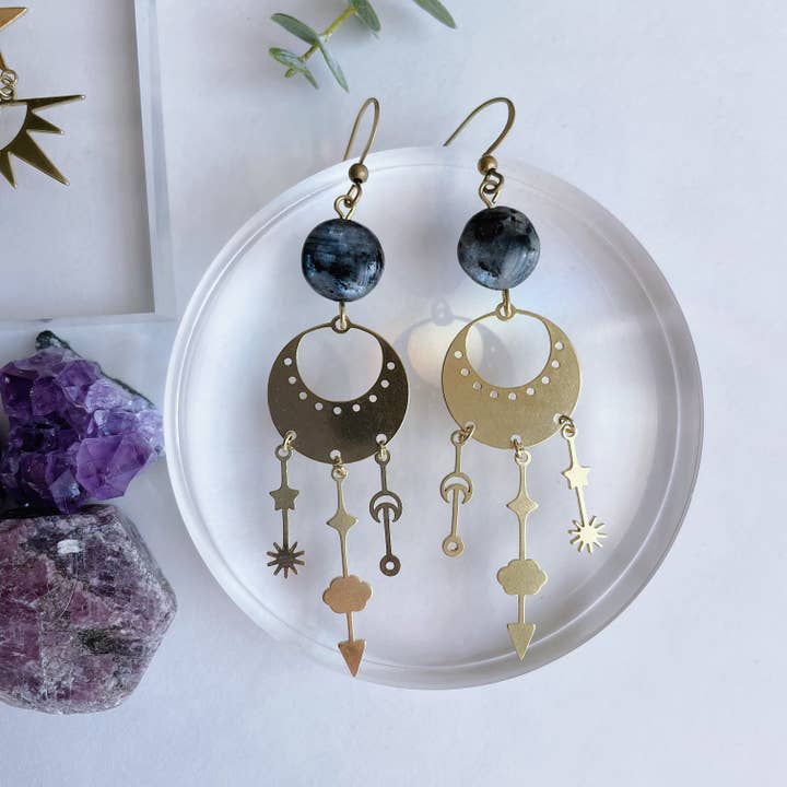 GeoMetricGem - Wholesale Dangle Earrings - Ulrike Earrings ~ Brass & Lavrikite