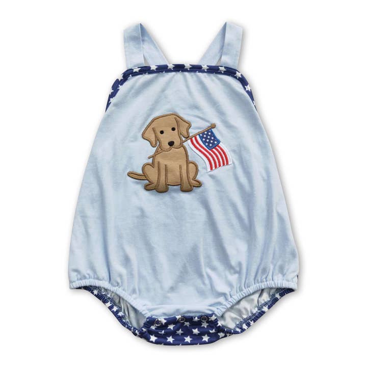 Yawoo Garments - Wholesale Bodysuit (Non-Footed) - Baby - Dog flag embroidery stars baby girl 4th of july romper