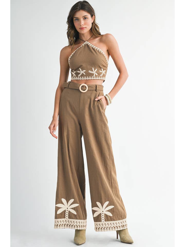 Endless Blu - Wholesale Top & Pant Set (NOT Loungewear) - Women's - RTP0041 Embroidered Coastal Halter Set18