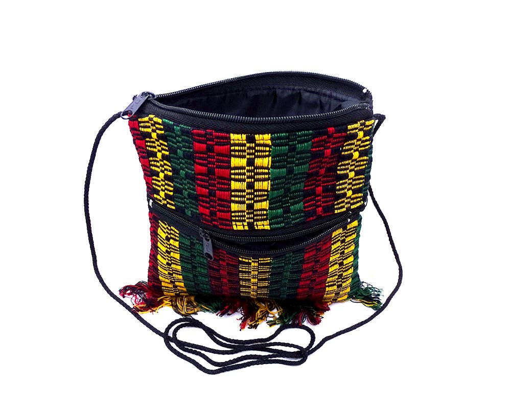 Pichincha - Vente Sac à bandoulière – femme - Sac à bandoulière à franges guatémaltèques tissées Rasta, sac à passeport2