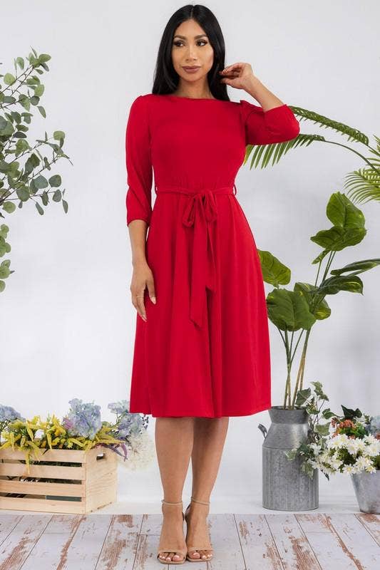 H&H Fashion Inc. – Großhandel Kleid – Damen – HH583X-S Plus Size Midi-Kleid mit Bindegürtel, Puffärmeln & Schlüsselloch-Ausschnitt38