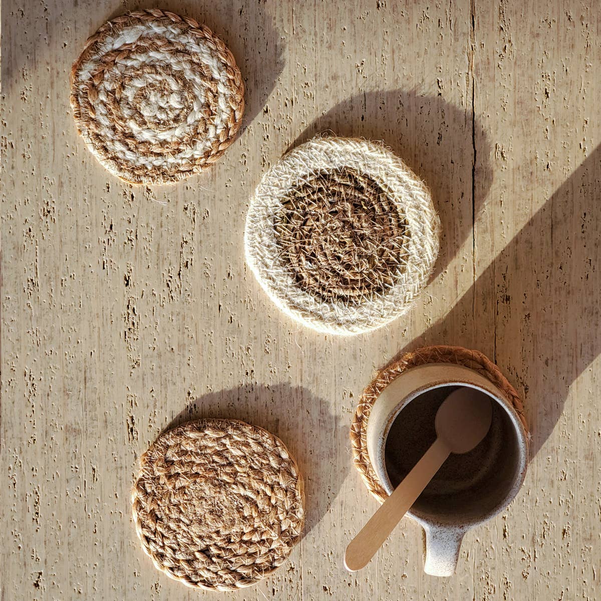 KORISSA - Wholesale Coasters - Handwoven Natural Drink Coaster • Gift Set with Green pouch3