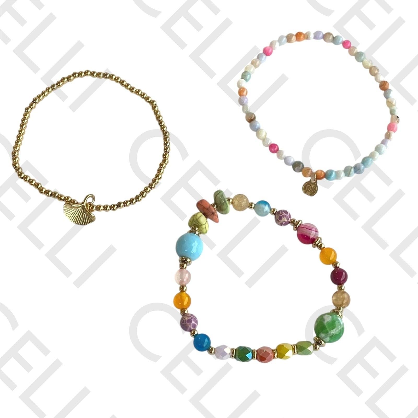 Celli Biju - Wholesale Link & Chain Bracelet - Steel Bracelet - with natural stones and faceted crystals0