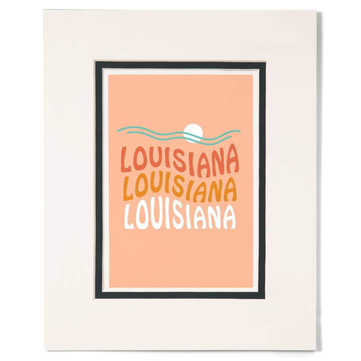 MATTED PRINTS Louisiana, Coastal Typography, Wavy Type for wholesale by Lantern Press