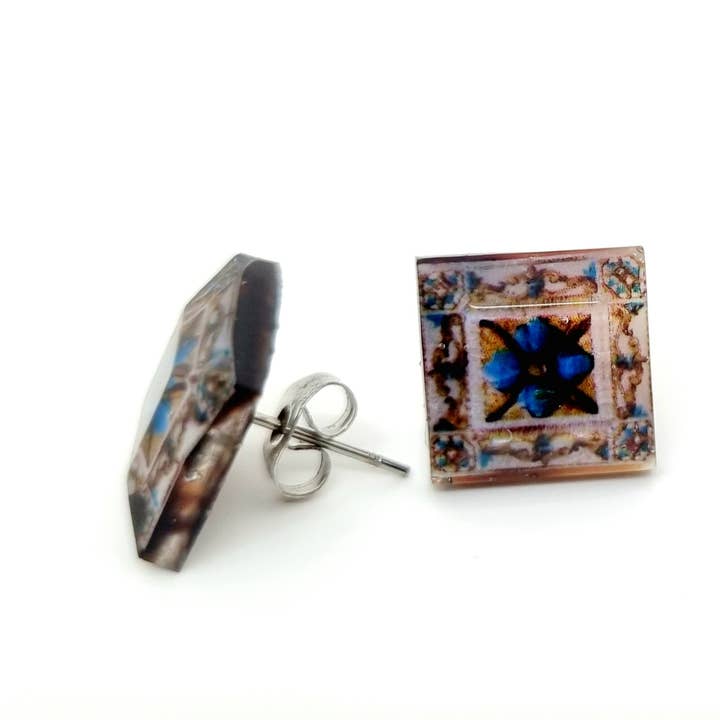 LUSO TILES JEWELRY - Wholesale Gauge/Plug Earrings - Pendientes post cuadrados coloridos22