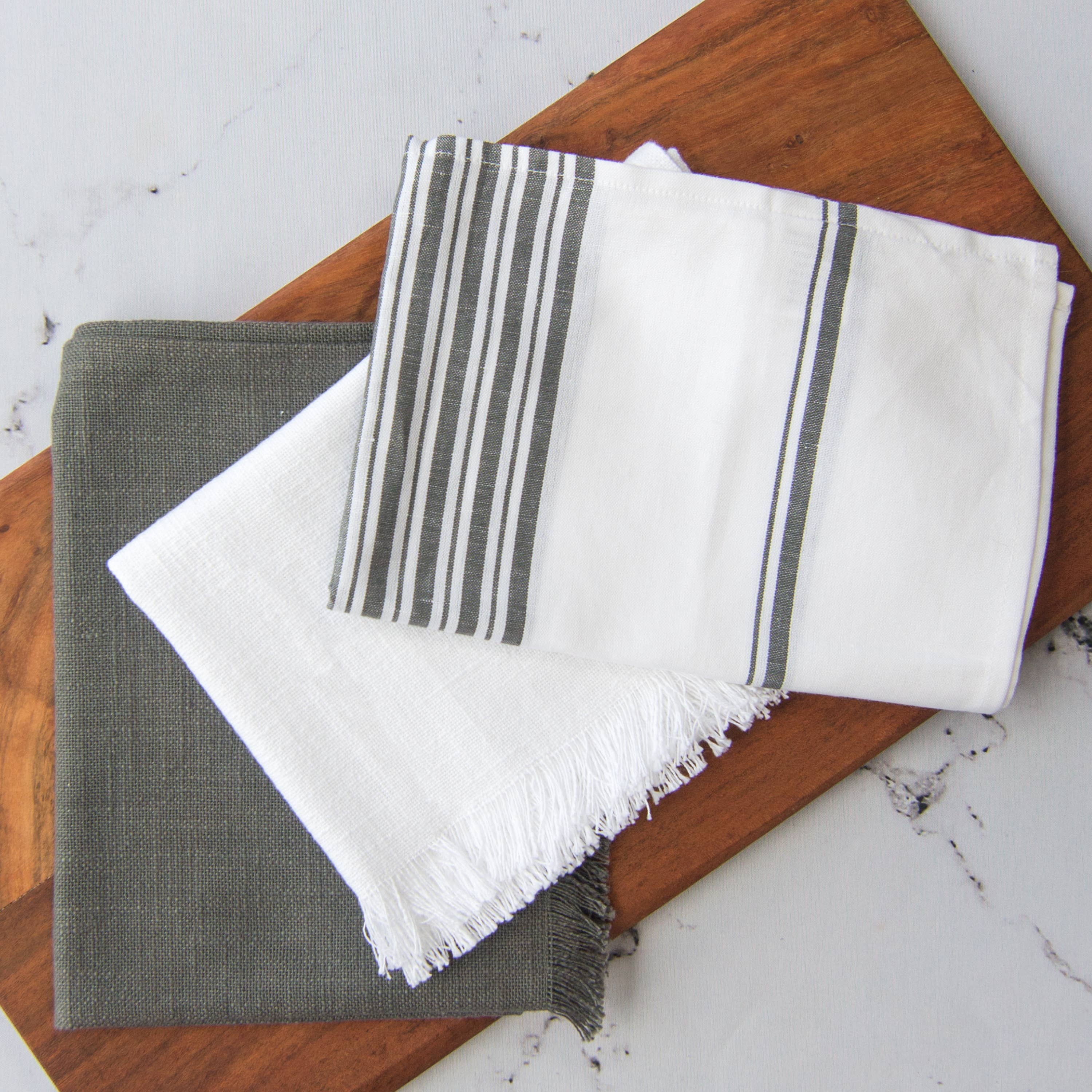 Dunroven House - Wholesale Tea Towel - Everyday Essentials Tea Towel Set - Farmhouse Stripe White0
