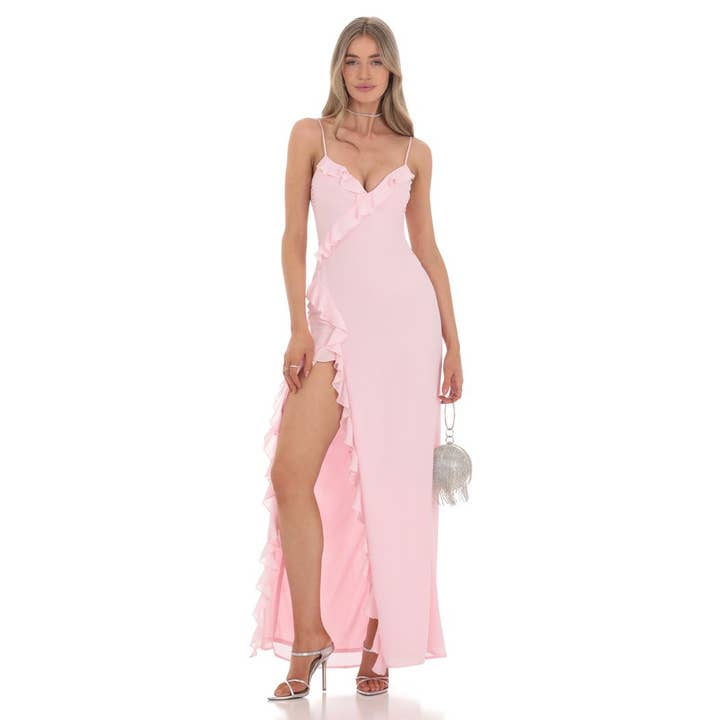 Rynkad V-ringad Maxiklänning i Rosa för wholesale av Lucy In The Sky